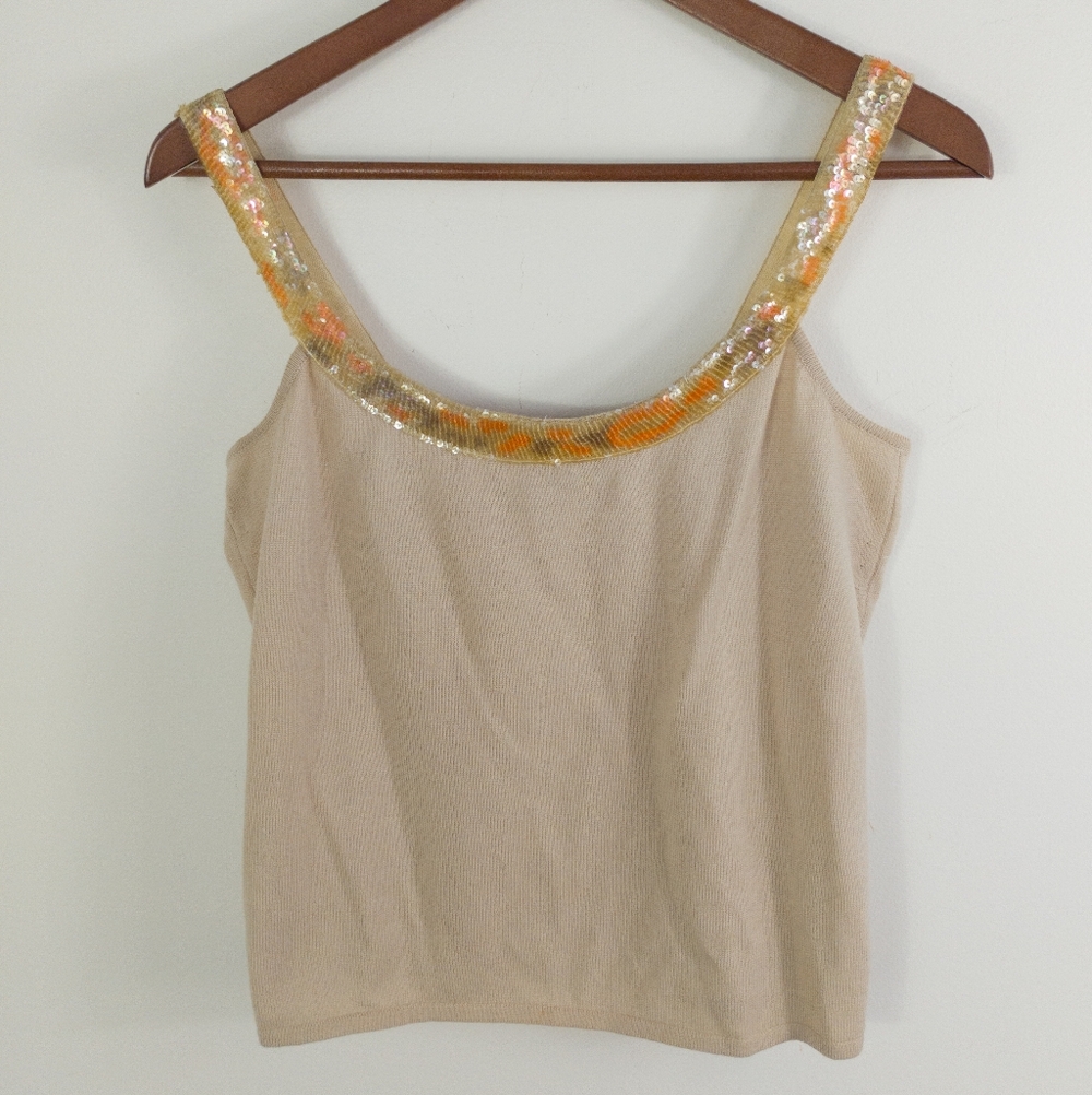 Les Copains Beige Wool Sequin Embellished Tank Top Size IT 42 US S